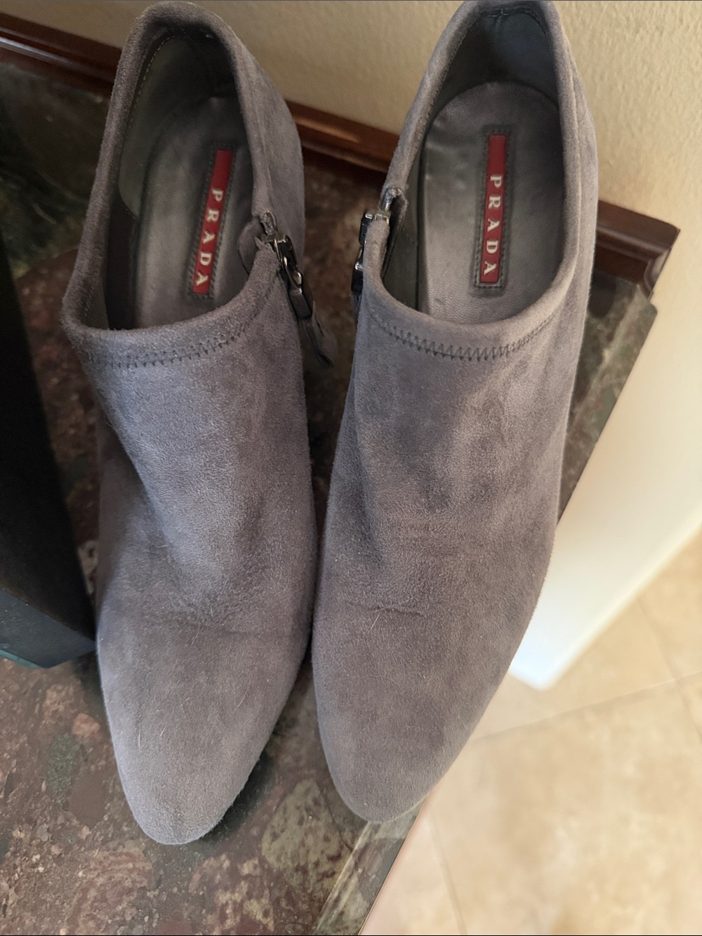 Prada Gray Suede Ankle Booties with Side Zip